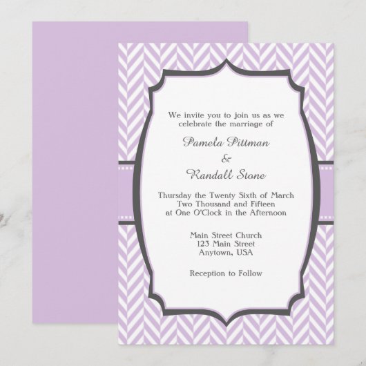 Lavender White Herringbone Wedding Invitation Kaart (Voorkant / Achterkant)