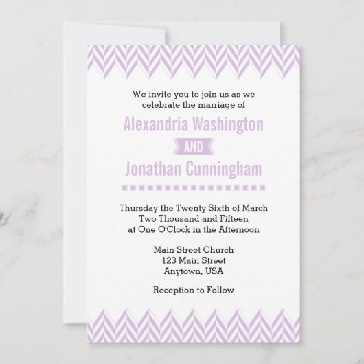 Lavender White Herringbone Wedding Invitation Kaart (Voorkant)
