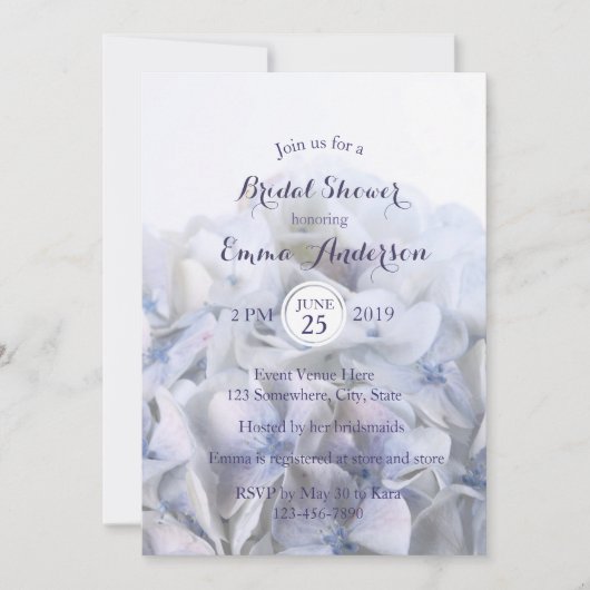 ©Lavender White Hydrangea Bridal Shower Invitation Kaart (Voorkant)