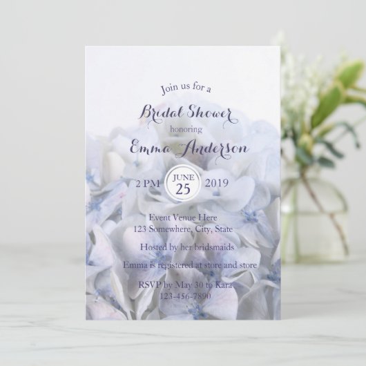 ©Lavender White Hydrangea Bridal Shower Invitation Kaart (Staand voorkant)