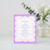 Lavender White Lace Doily Bridal Shower Invitation Kaart (Staand voorkant)