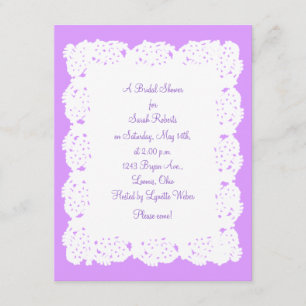 Lavender White Lace Doily Bridal Shower Invitation Kaart