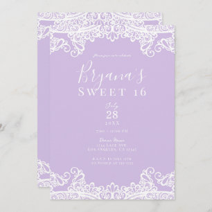 Lavender & White Lace Elegant Sweet 16 Party Kaart