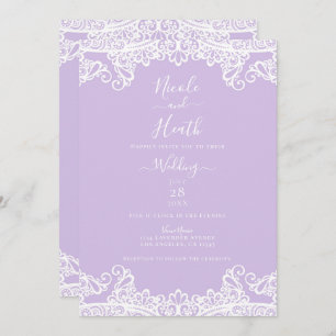 Lavender & White Lace Elegant Wedding Kaart