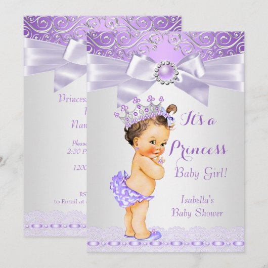 Lavender White Lila Prinses Baby shower Brunette Kaart (Voorkant / Achterkant)