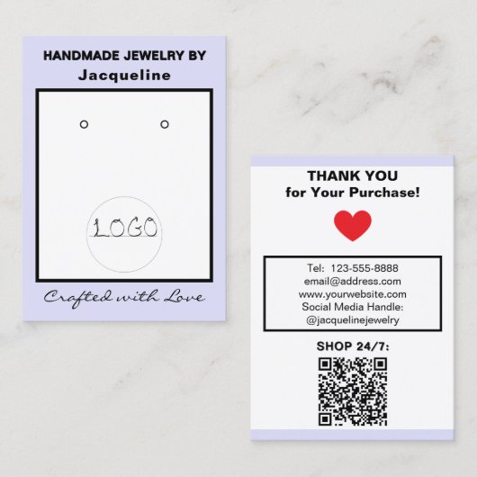Lavender White Logo Jewelry Earrings QR Code Visitekaartje (Voorkant / Achterkant)