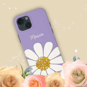 Lavender White Modern Daisy Flower Custom Name Case-Mate iPhone Case