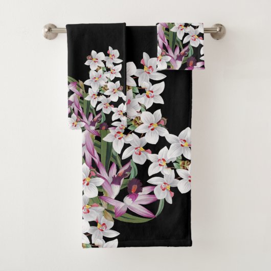 Lavender & White Orchid Flowers Bath Towel Set Bad Handdoek (Insitu)