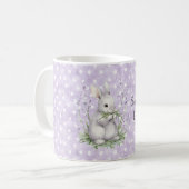 Lavender White Polka Dots Bunny Rabbit Love Koffiemok (Voorkant links)