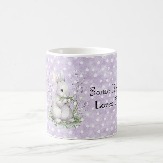 Lavender White Polka Dots Bunny Rabbit Love Koffiemok (Center)