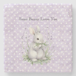 Lavender White Polka Dots Bunny Rabbit Love Stenen Onderzetter