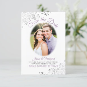 Lavender & White Simple Elegant Weddenschap Oval F Save The Date