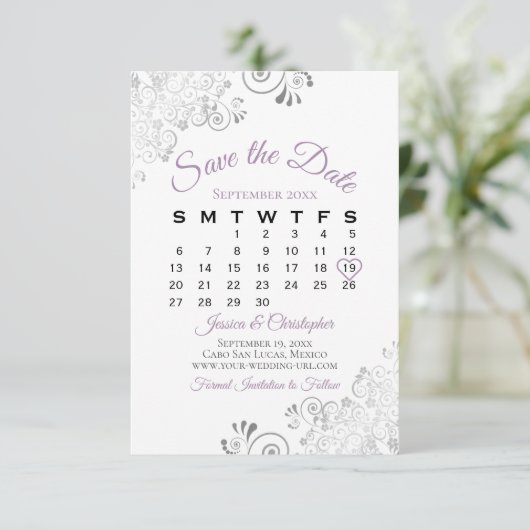 Lavender & White Simple Elegant Wedding Calendar Save The Date (Staand voorkant)