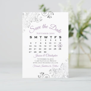Lavender & White Simple Elegant Wedding Calendar Save The Date