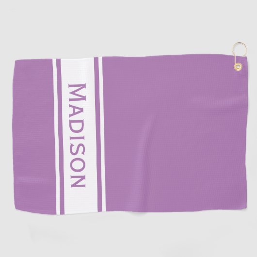 Lavender White Stripe Modern Name Monogram Golfhanddoek (Horizontaal)