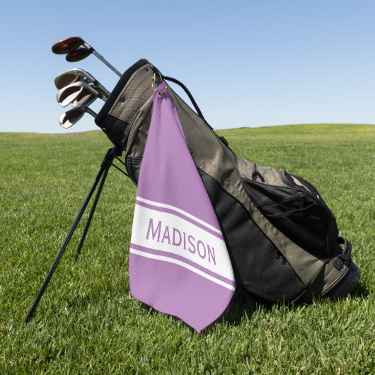 Lavender White Stripe Modern Name Monogram Golfhanddoek (Groen)