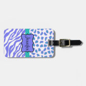 Lavender, White & TealvZebra & Cheeta Aangepast Bagagelabel (Voorkant horizontaal)
