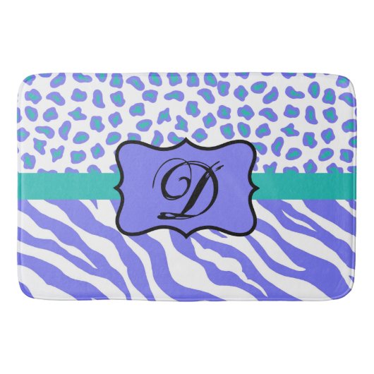 Lavender White Zebra Leopard Skin Monogram Initiaa Badmat (Voorkant)