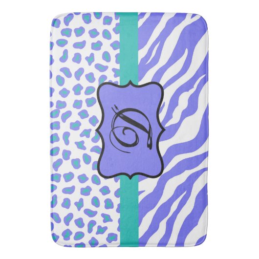 Lavender White Zebra Leopard Skin Monogram Initiaa Badmat (Voorkant Verticaal)