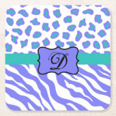 Lavender White Zebra Leopard Skin Monogram Initiaa Kartonnen Onderzetters (Voorkant)