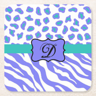 Lavender White Zebra Leopard Skin Monogram Initiaa Kartonnen Onderzetters