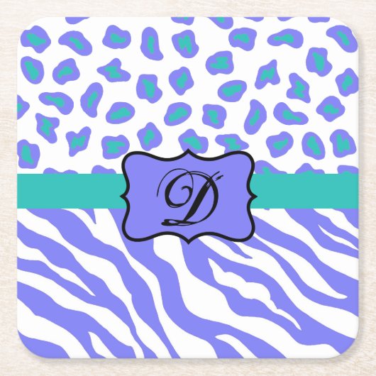 Lavender White Zebra Leopard Skin Monogram Initiaa Kartonnen Onderzetters (Voorkant)