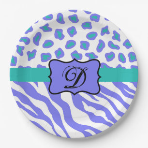 Lavender White Zebra Leopard Skin Monogram Initiaa Papieren Bordje