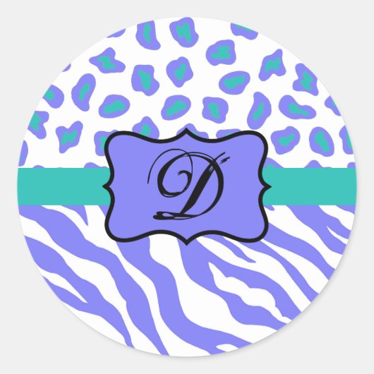 Lavender White Zebra Leopard Skin Monogram Initiaa Ronde Sticker (Voorkant)