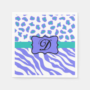 Lavender White Zebra Leopard Skin Monogram Initiaa Servet