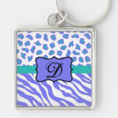 Lavender White Zebra Leopard Skin Monogram Initiaa Sleutelhanger (Voorkant)