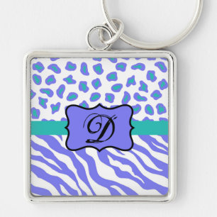 Lavender White Zebra Leopard Skin Monogram Initiaa Sleutelhanger