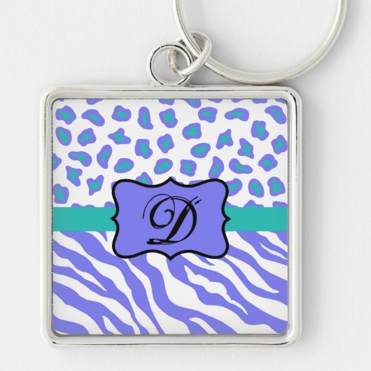 Lavender White Zebra Leopard Skin Monogram Initiaa Sleutelhanger (Voorkant)