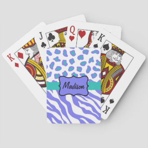 Lavender White Zebra Leopard Skin Name Personalize Pokerkaarten