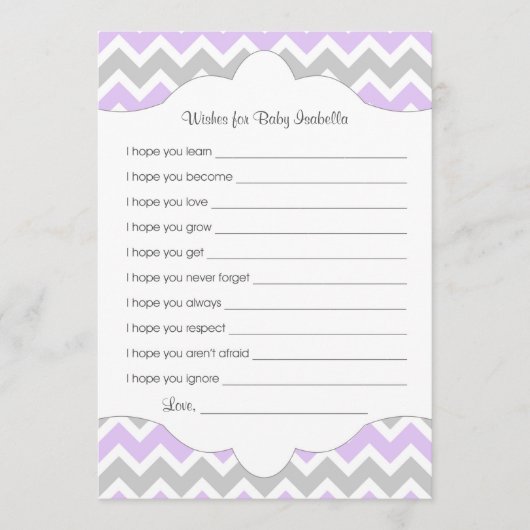 Lavender wil Baby / geweldig baby shower idee Advieskaart (Voorkant)