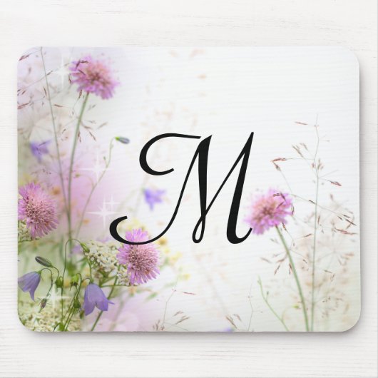 Lavender Wild Flowers Monogram Initiaal Muismat (Voorkant)