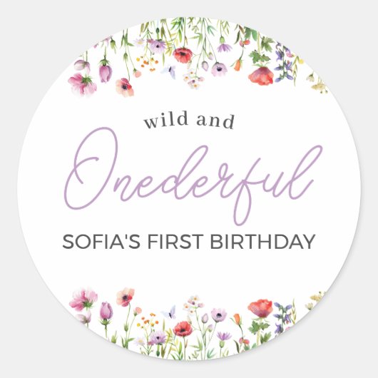 Lavender Wildflower 1st Birthday Ronde Sticker (Voorkant)