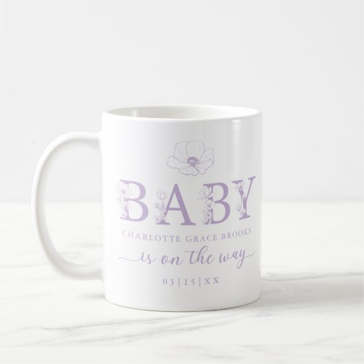 Lavender Wildflower Baby Announcement Coffee Mug Koffiemok (Links)