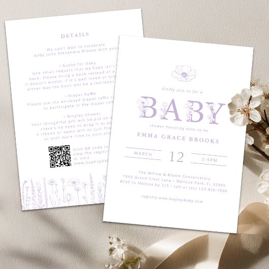 Lavender Wildflower Baby Shower All-in-One  Kaart