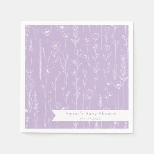 Lavender Wildflower Baby Shower | Floral Pattern  Servet (Voorkant)