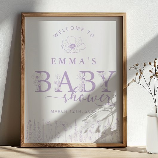 Lavender Wildflower Baby Shower Welcome Sign Poster