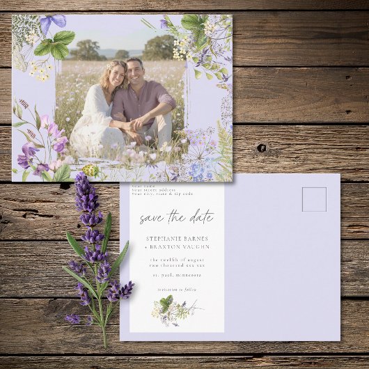 Lavender Wildflower Garden Save the Date Photo Briefkaart