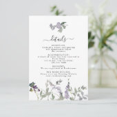 Lavender Wildflower Greenery Wedding Details Kaart (Staand voorkant)