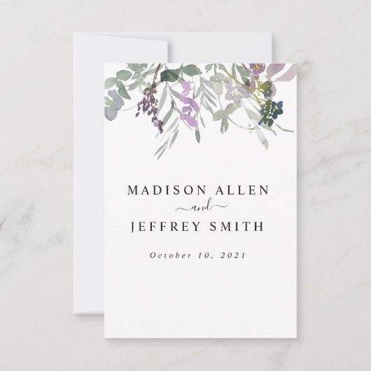 Lavender Wildflower Greenery Wedding Details Kaart (Achterkant)