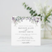 Lavender Wildflower & Greenery Wedding Invitation Aankondiging (Staand voorkant)