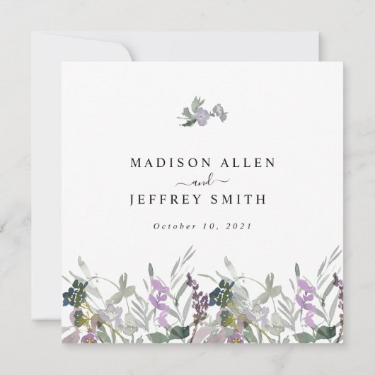 Lavender Wildflower & Greenery Wedding Invitation Aankondiging (Achterkant)