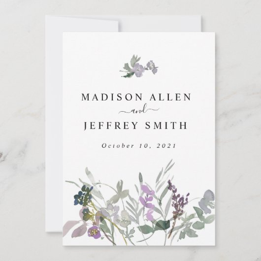 Lavender Wildflower & Greenery Wedding Invitation Aankondiging (Achterkant)