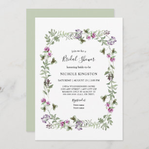 Lavender Wildflower Lijst Bridal Shower Invitation Kaart
