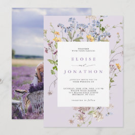 Lavender Wildflower Meadow Garden Photo Wedding   Kaart