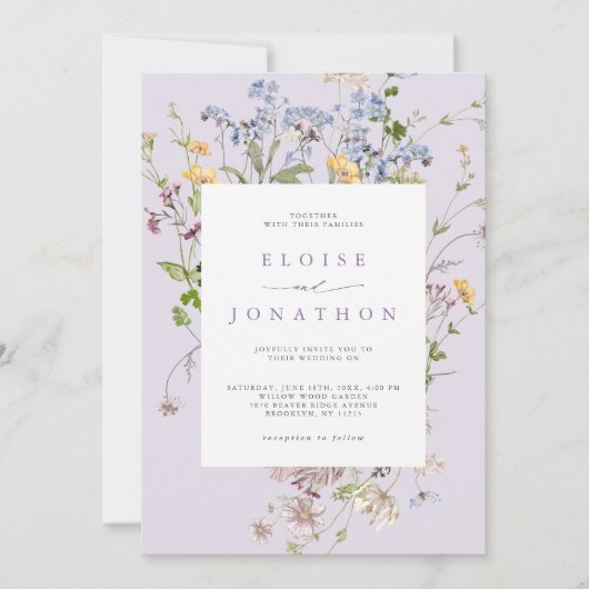 Lavender Wildflower Meadow Garden QR Code Wedding Kaart (Voorkant)