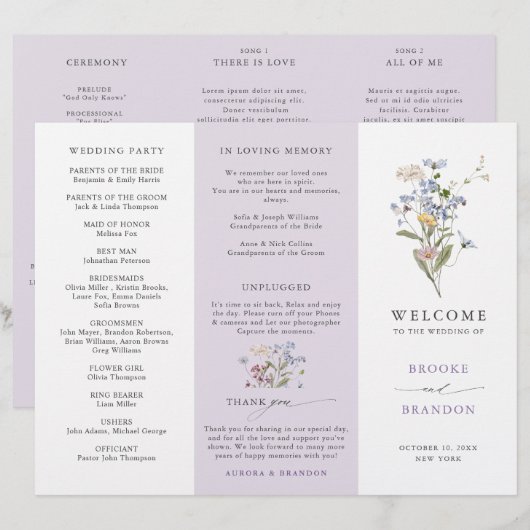 Lavender Wildflower Meadow Garden Wedding Program (Voorkant / Achterkant)